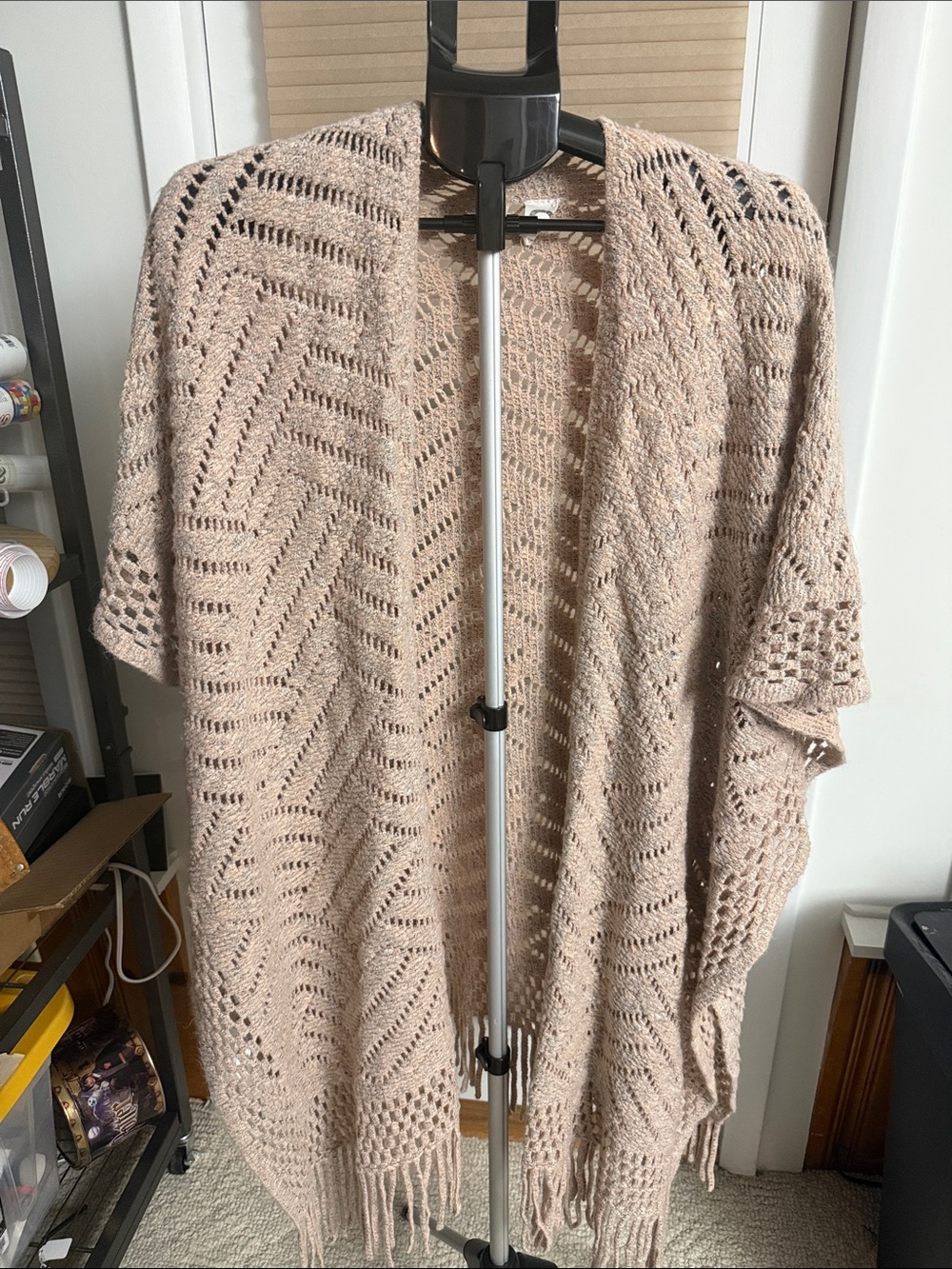 Anthropologie Akemi + Kin oversized OS poncho open front chevron knit fringe